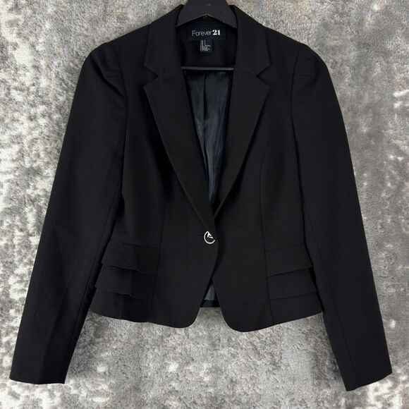Forever 21 Sz S Black Single Button Blazer Jacket Career Work Office - Picture 1 of 8